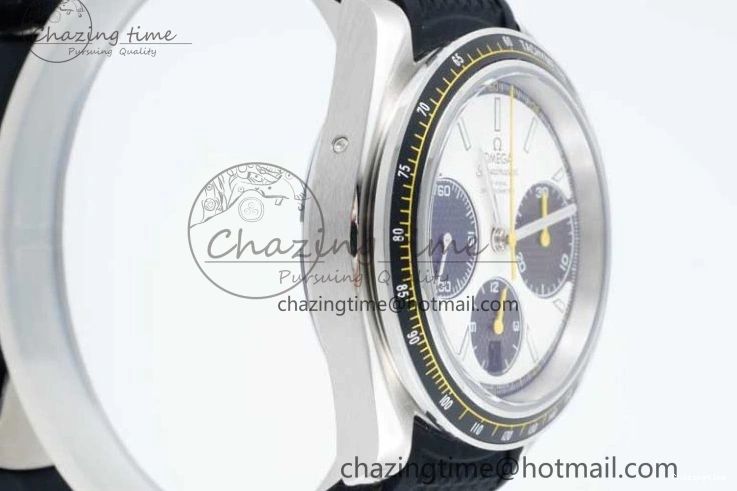 0706 TopPick Speedmaster Racing Master SS HKF Best Edition White Black Dial on Black Rubber Strap A 7813